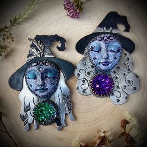 Artisan handmade Flora & Luna Witch Pendants